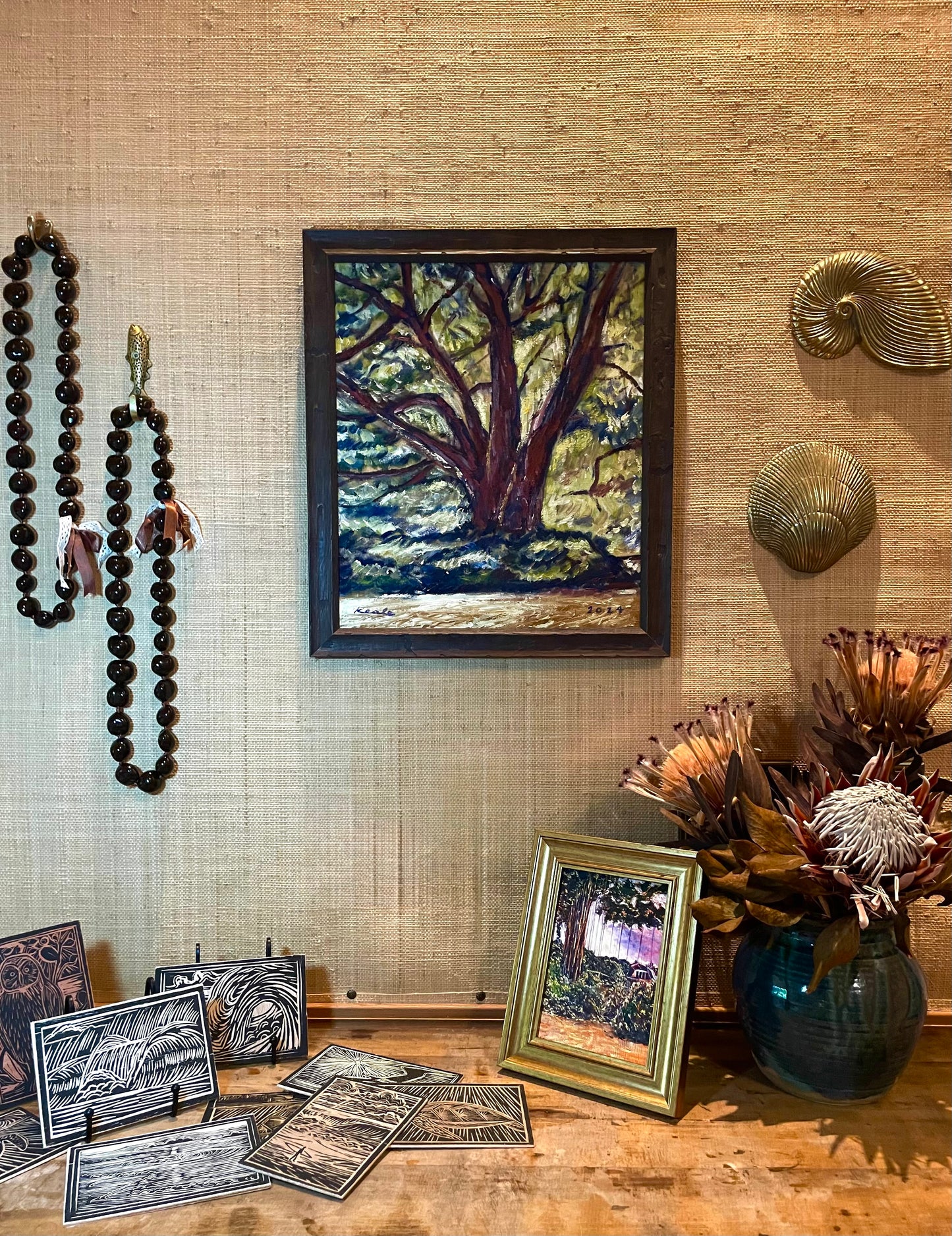 "Banyan at Keiki's" Gold Framed Linen Giclée - 5x7 Inch