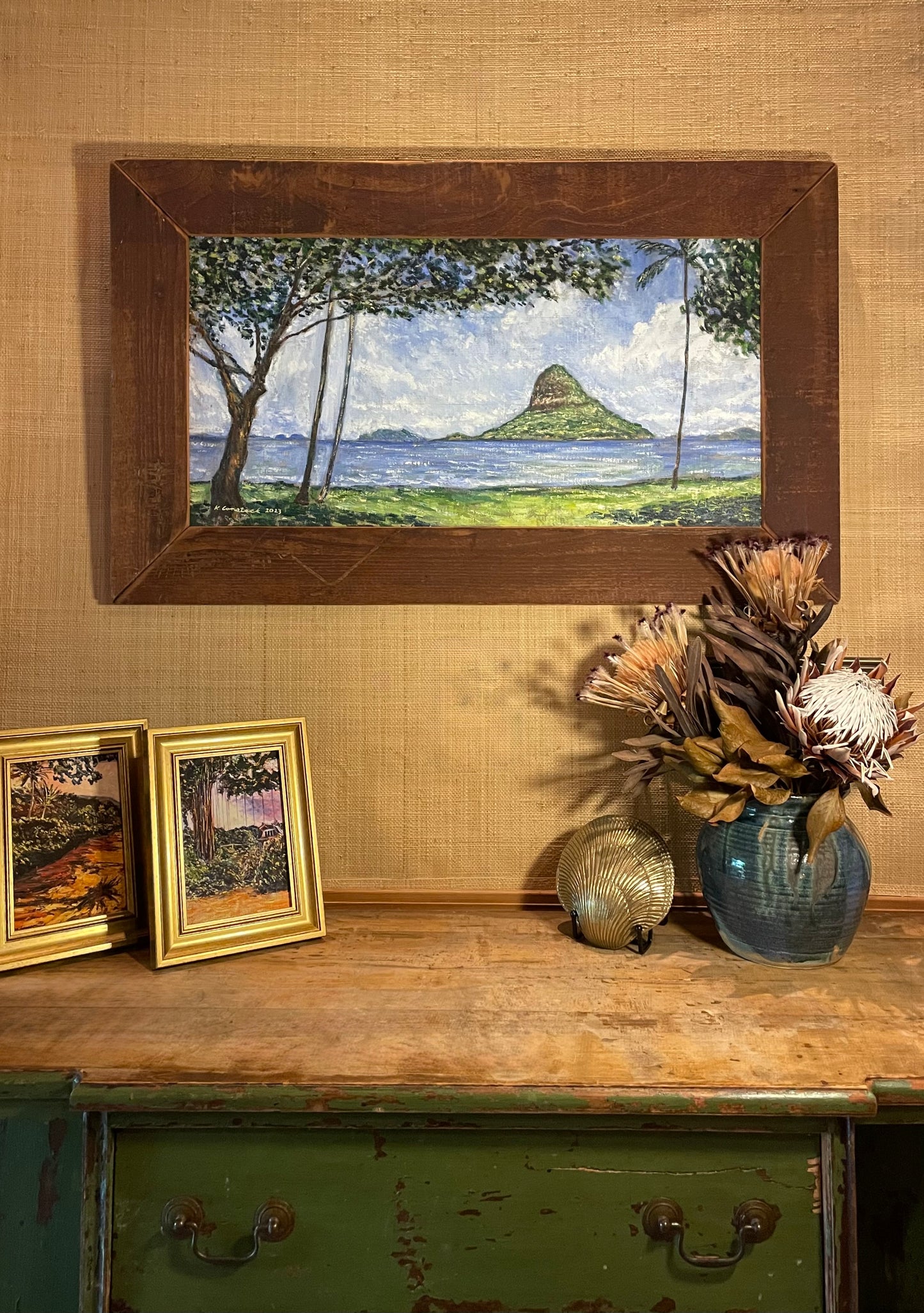 "Banyan at Keiki's" Gold Framed Linen Giclée - 5x7 Inch