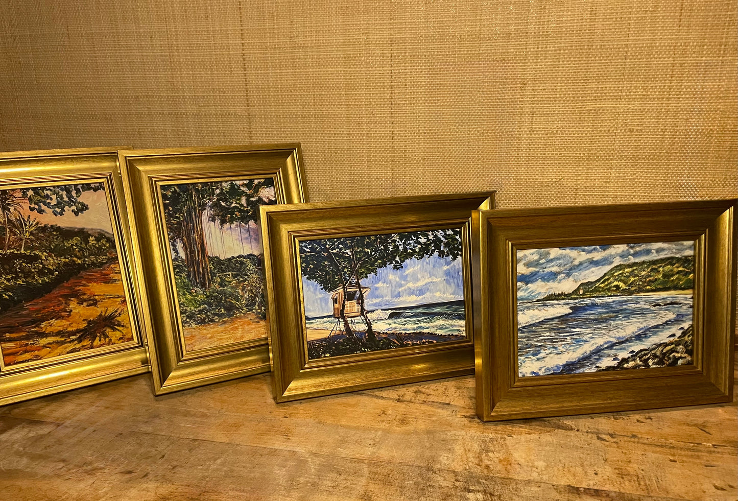 "Banyan at Keiki's" Gold Framed Linen Giclée - 5x7 Inch
