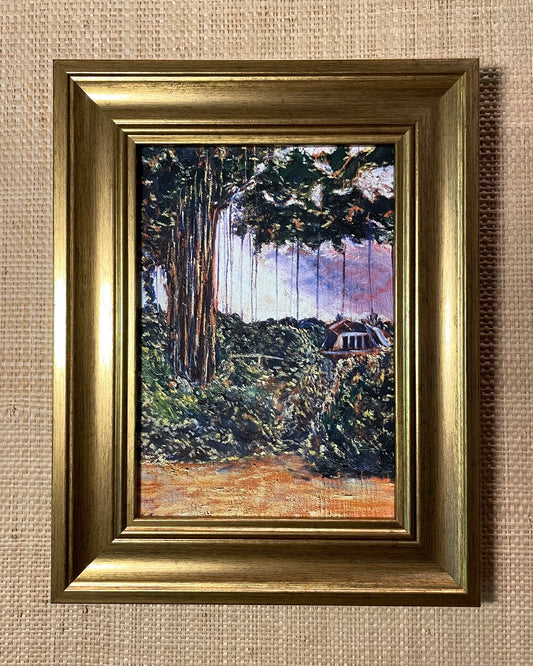"Banyan at Keiki's" Gold Framed Linen Giclée - 5x7 Inch